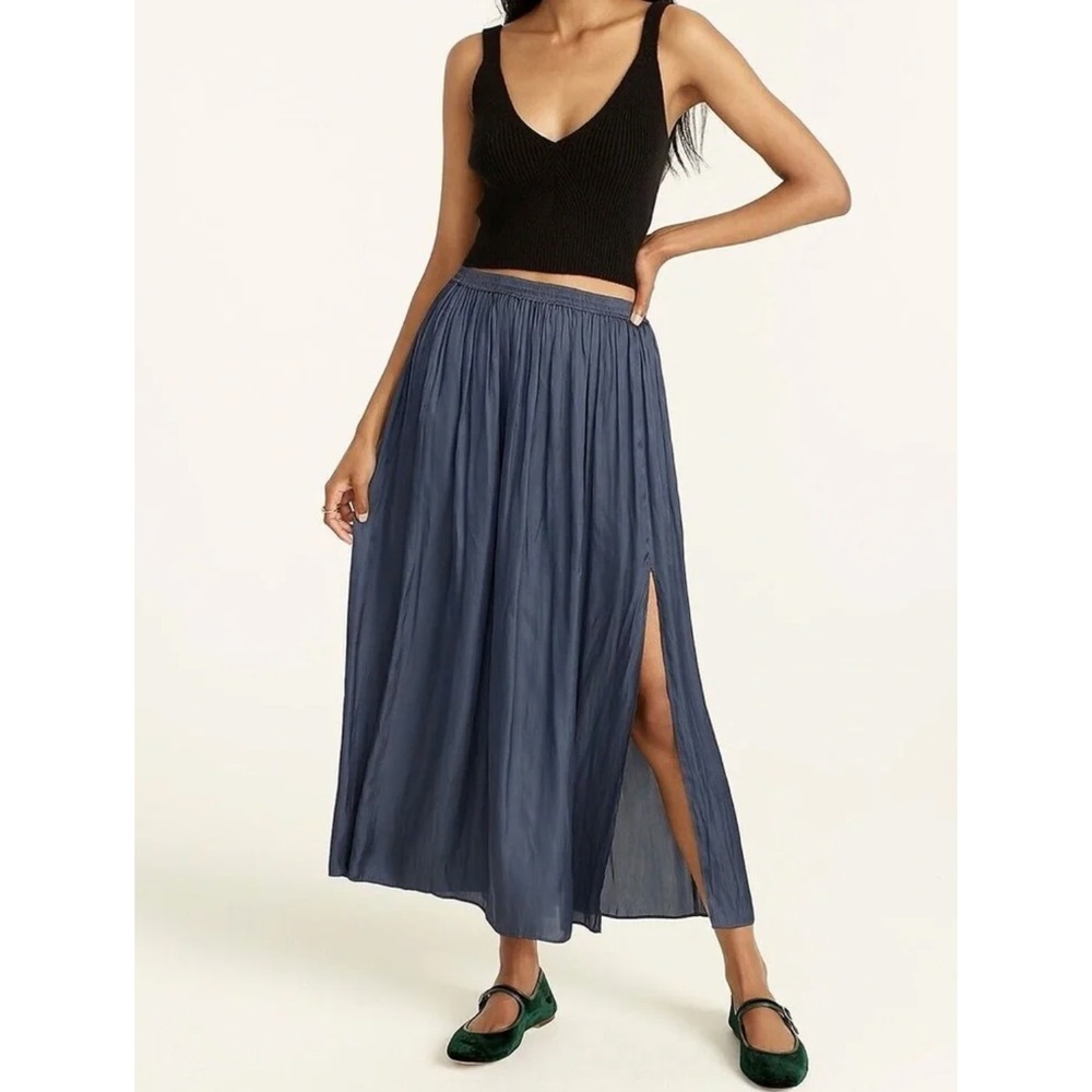 J.Crew Side-Slit Featherweight Maxi Skirt Deep Midnight Elegant Fairy Size 4